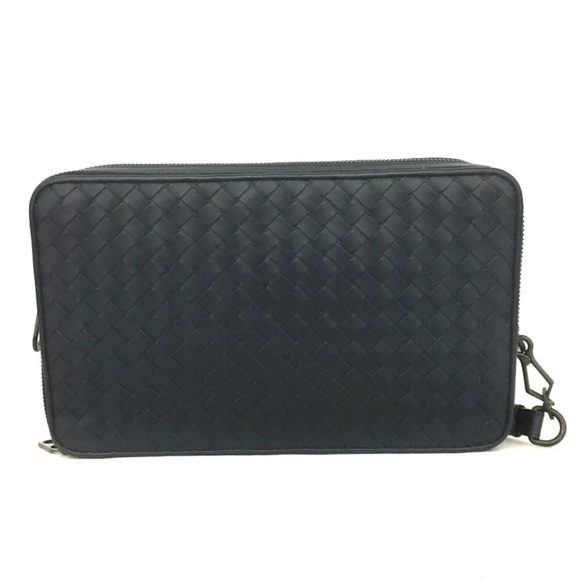 BOTTEGA VENETA Intrecciato Small Weave Clutch Bag Blue Leather Unbranded chain - Picture 7 of 11